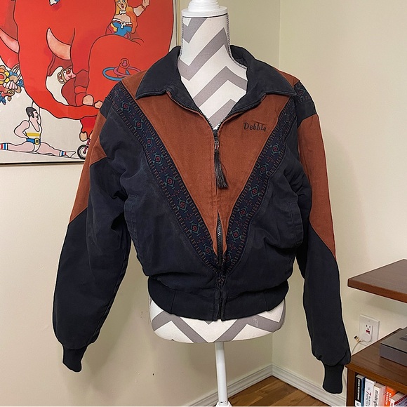 Cripple Creek Jackets & Blazers - Cripple Creek Southwest Black Tan Embroidered Horse Bomber Jacket “Debbie” Small